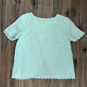 J. Crew Mint Green Scalloped Blouse